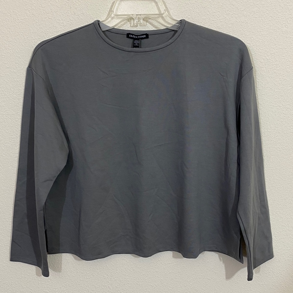 NWOT EILEEN FISHER Relaxed Boxy Casual Knit Crop Top 7/8 Sleeves Women’s Sz XXS - Picture 1 of 7